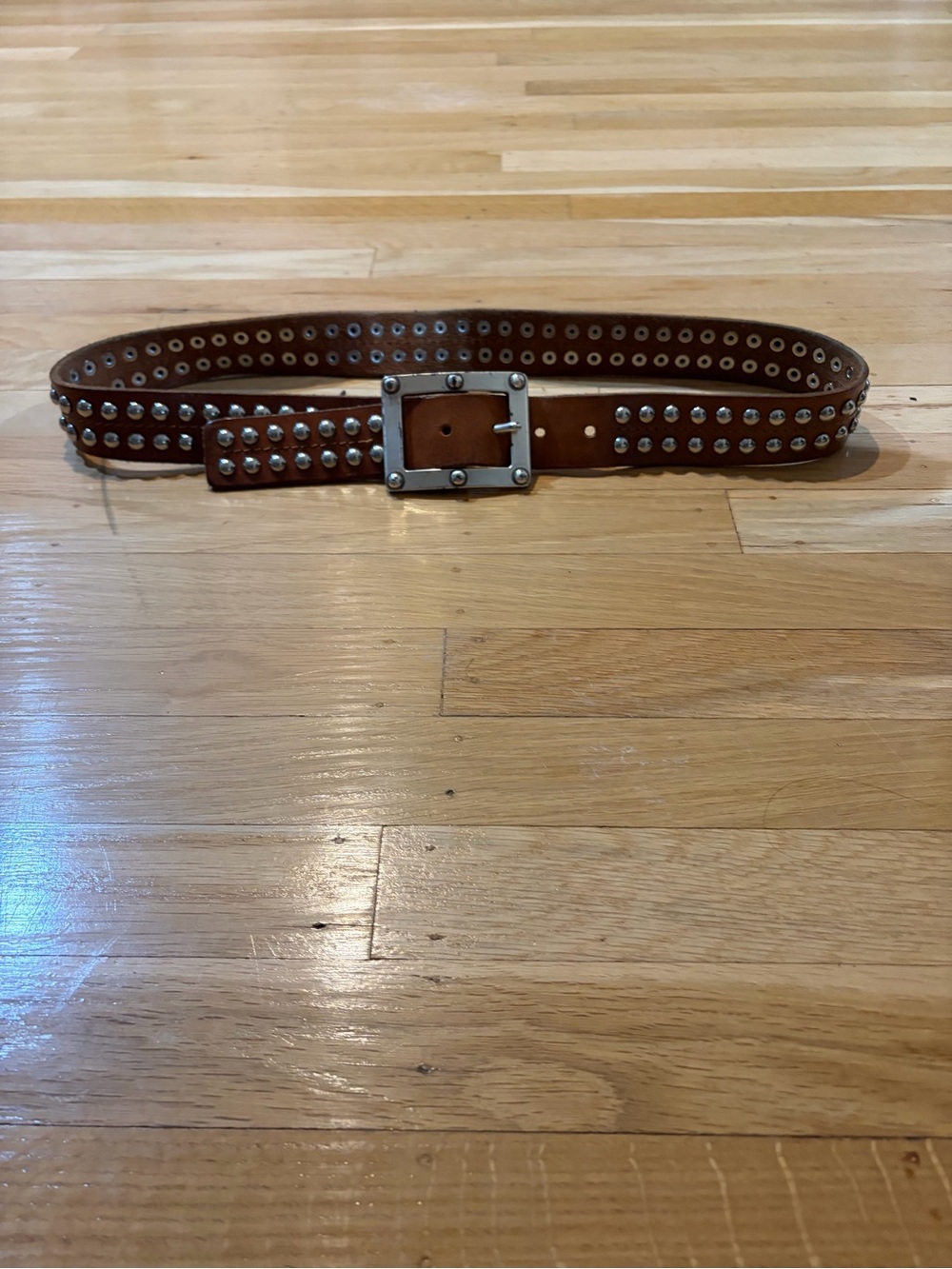 MICHAEL Michael Kors Brown Leather Studded Belt with Square Buckle